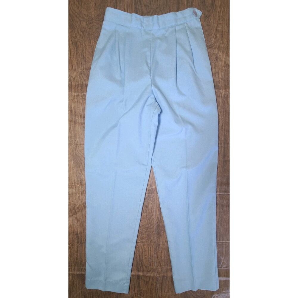 80s VTG Blue Pants Womens 7/8 Pleated High Rise 80s USA Twill Mom Side Button